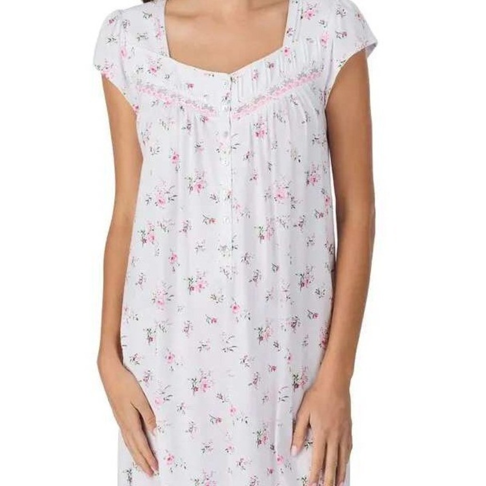 Eileen West Floral Nightgown Pink Roses Button Front Cotton Modal Size Medium M